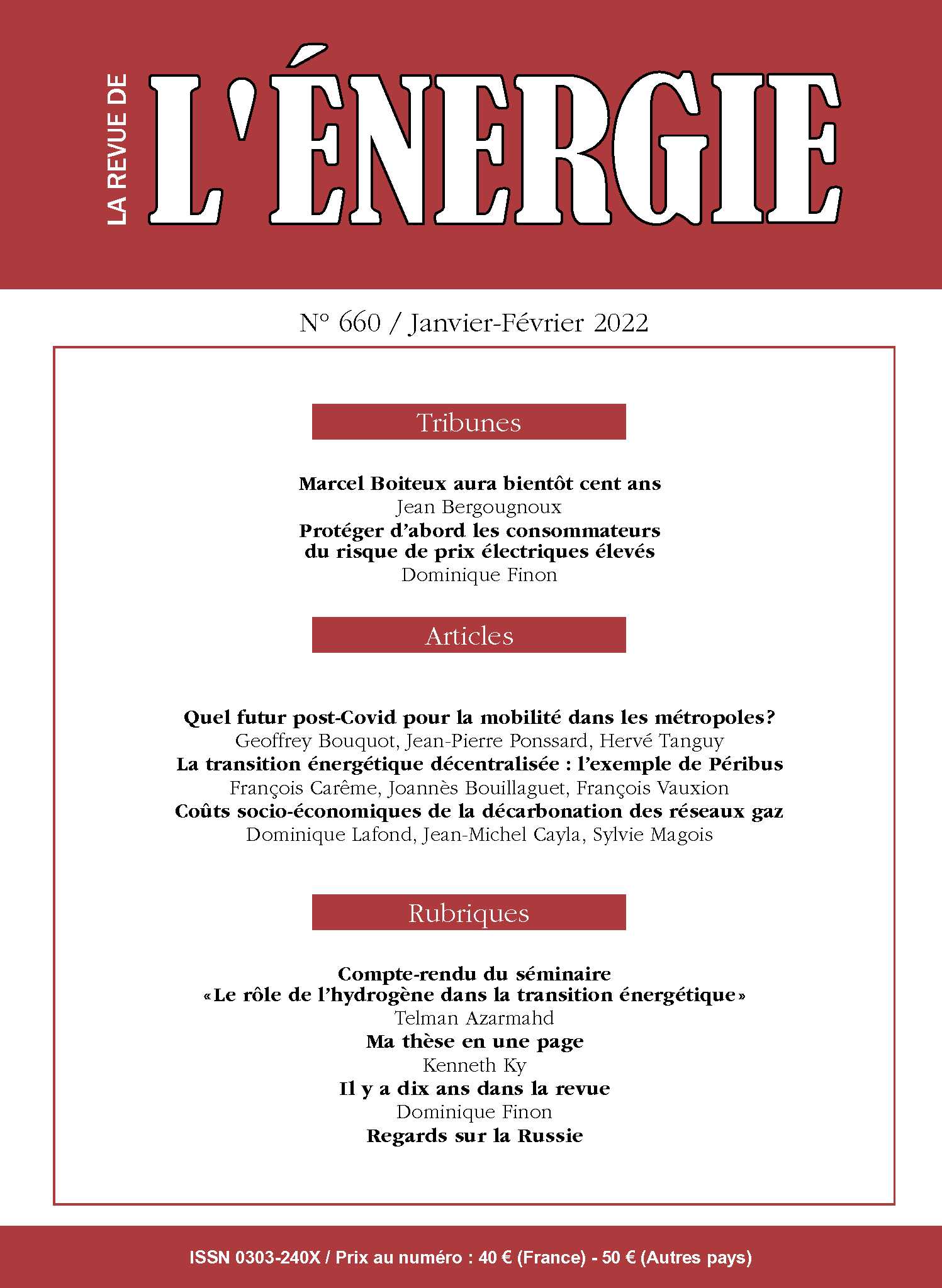 Lire la suite à propos de l’article Parution du n°660 de La Revue de l’Énergie