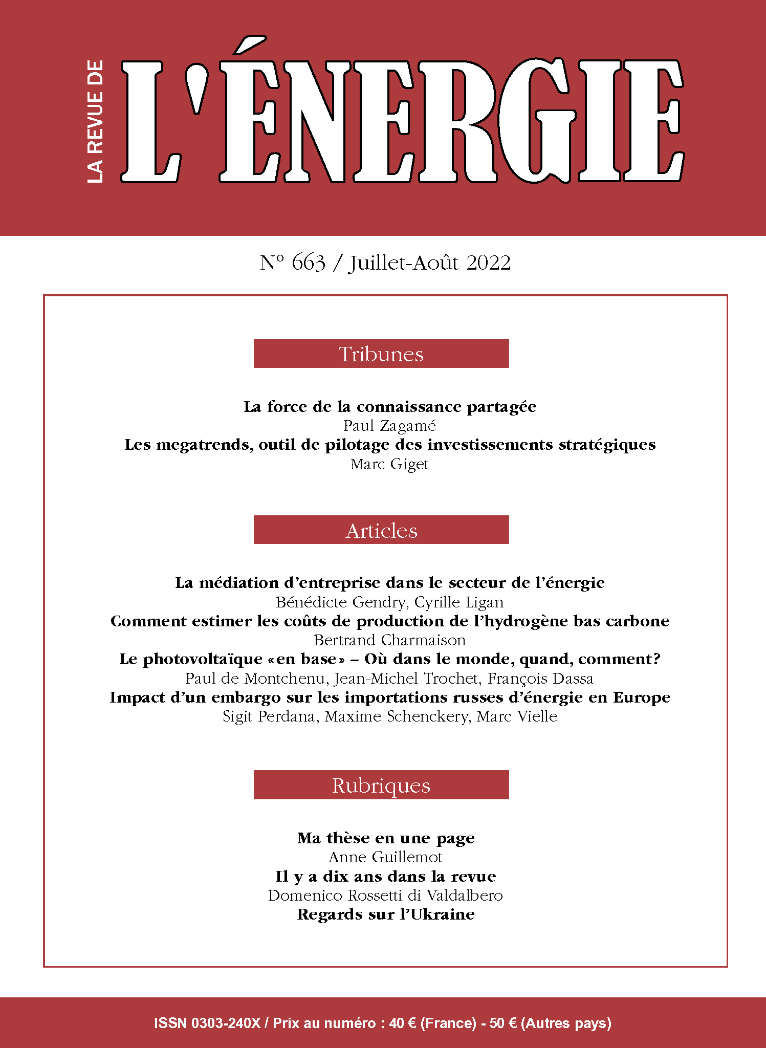Lire la suite à propos de l’article Parution du n°663 de La Revue de l’Énergie