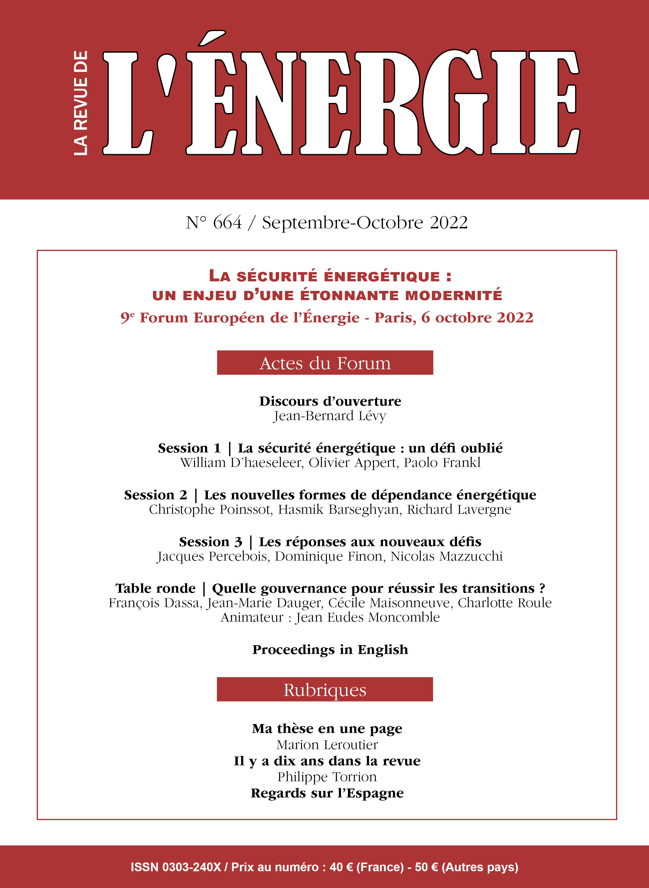 Lire la suite à propos de l’article Parution du n°664 de La Revue de l’Énergie