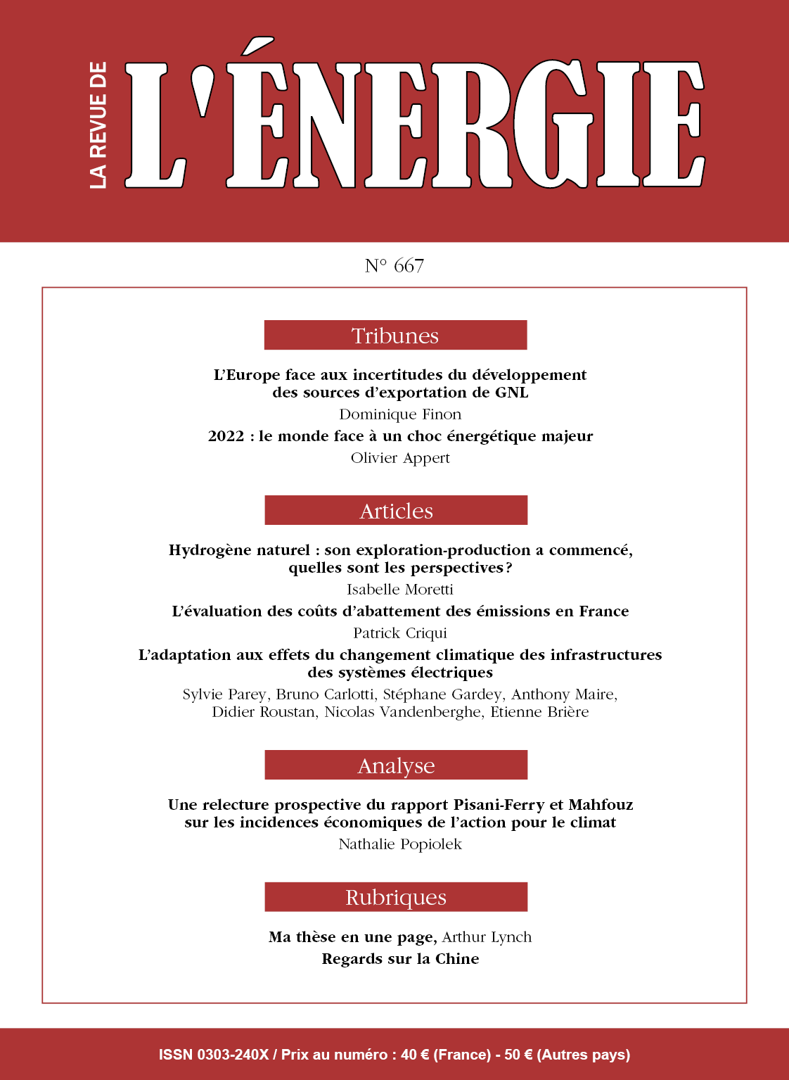 Lire la suite à propos de l’article Parution du n°667 de La Revue de l’Énergie